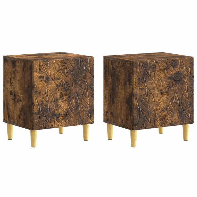 Sengebord 2 stk. Røget eg 43 x 34,5 x 50 cm Konstrueret træ