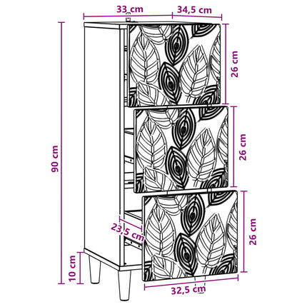 Skuffeskab Sonoma-eg 33 x 34,5 x 90 cm Konstrueret træ