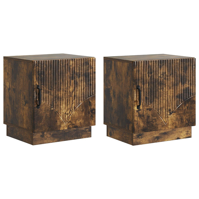 Sengebord 2 stk. Røget eg 43 x 34,5 x 47 cm Konstrueret træ
