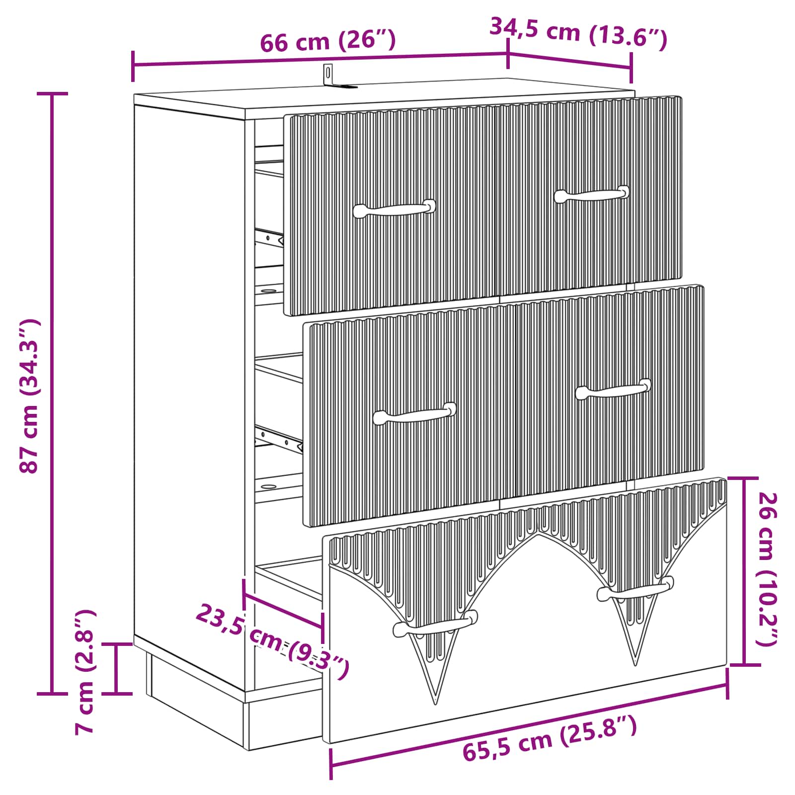 Skuffeskab Hvid højglans 66 x 34,5 x 87 cm Konstrueret træ