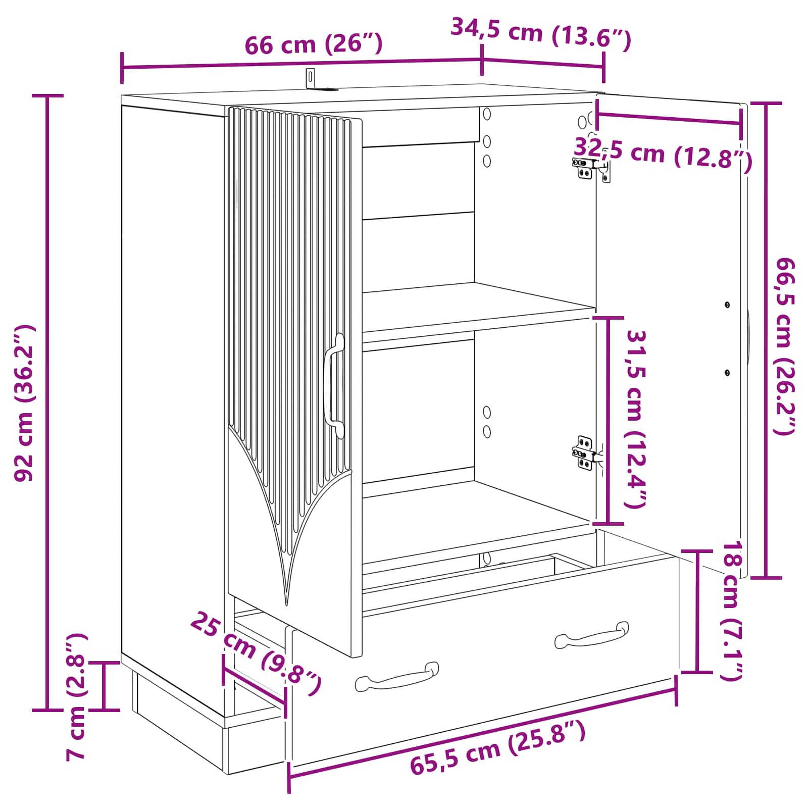 Sideboard Gammelt træ 66 x 34,5 x 92 cm Konstrueret træ