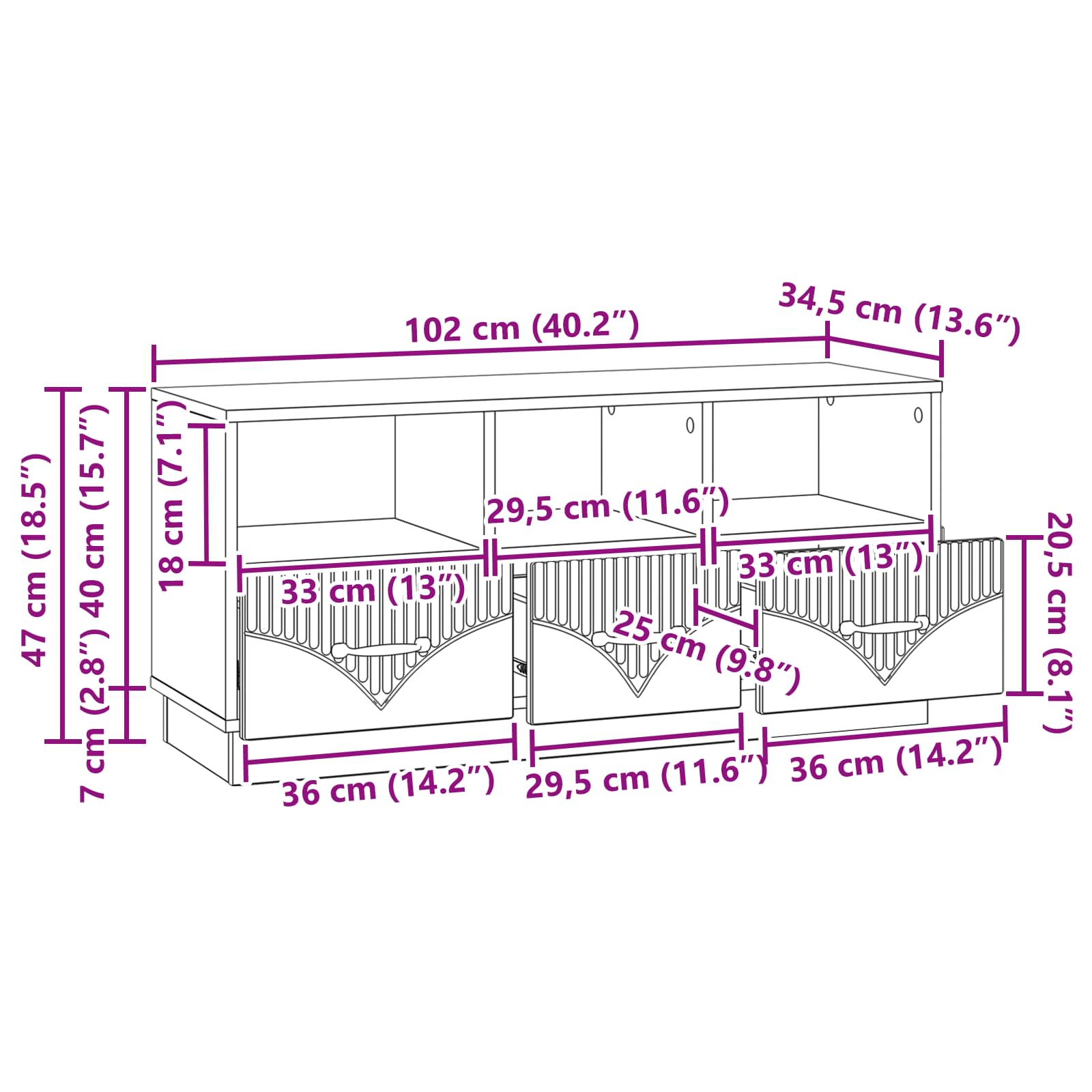 TV-skab med skuffe Sonoma-eg 102 x 34,5 x 47 cm Konstrueret træ