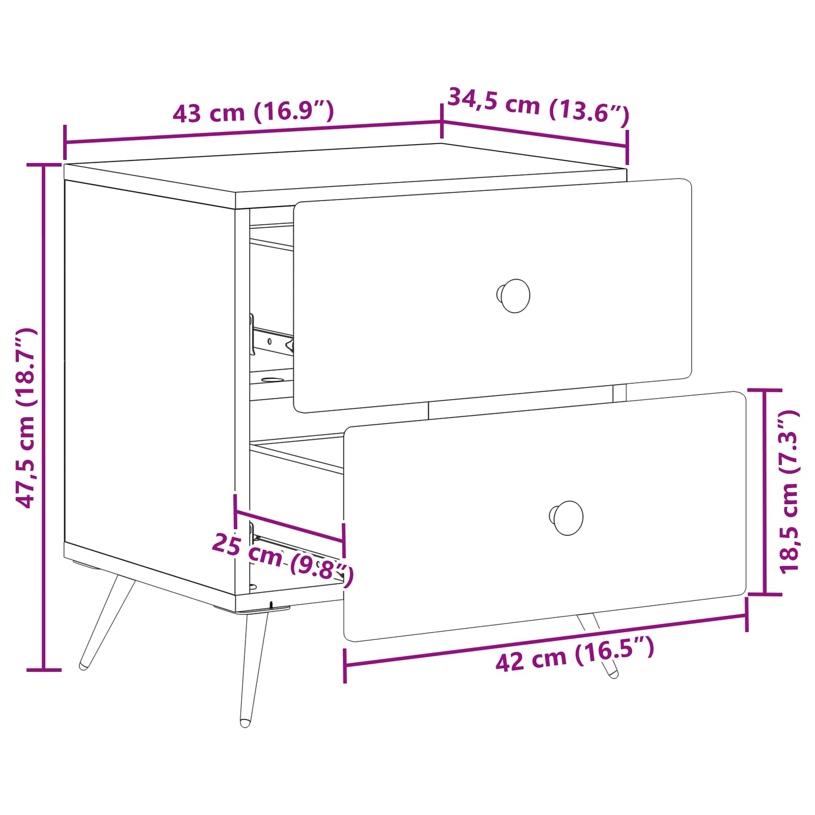 Natskab 2 pcs Sort 43 x 34,5 x 47,5 cm Konstrueret træ