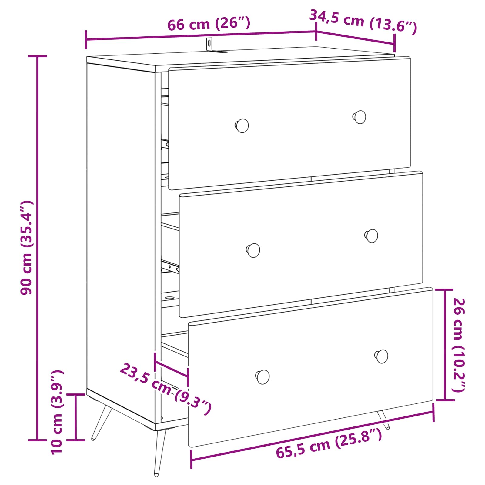 Skuffeskab Hvid højglans 66 x 34,5 x 90 cm Konstrueret træ