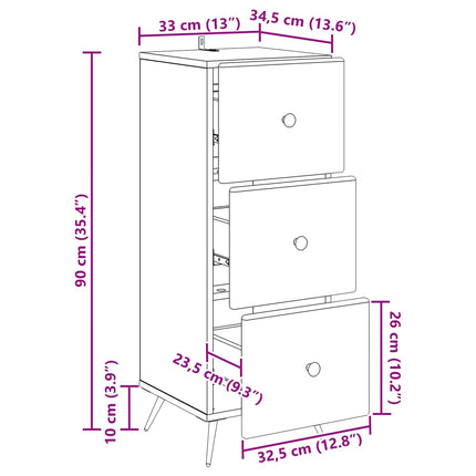 Skuffeskab Røget eg 33 x 34,5 x 90 cm Konstrueret træ