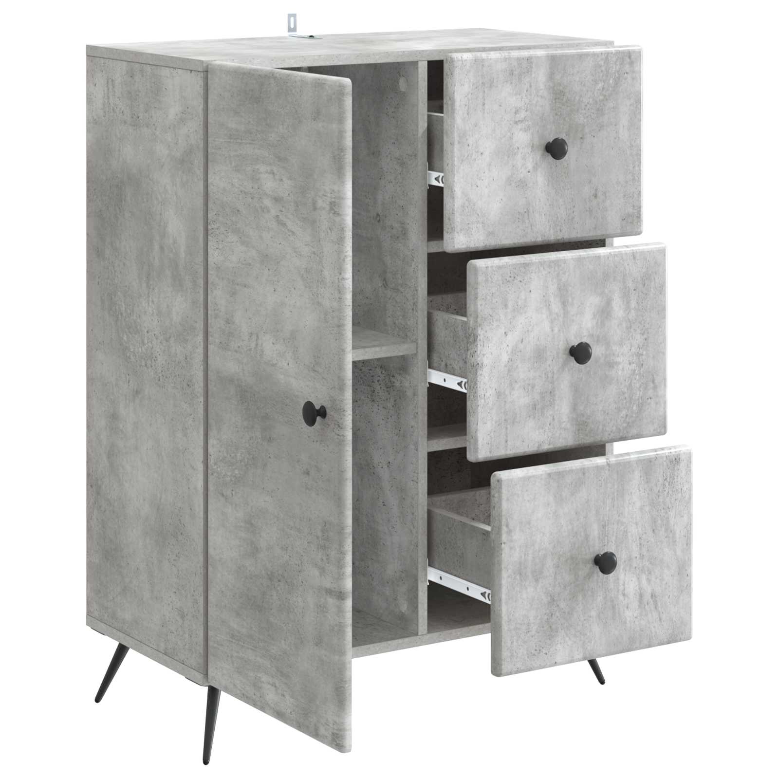 Sideboard med skuffe Betongrå 66 x 34,5 x 90 cm Konstrueret træ