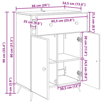 Sideboard Hvid 66 x 34,5 x 90 cm Konstrueret træ