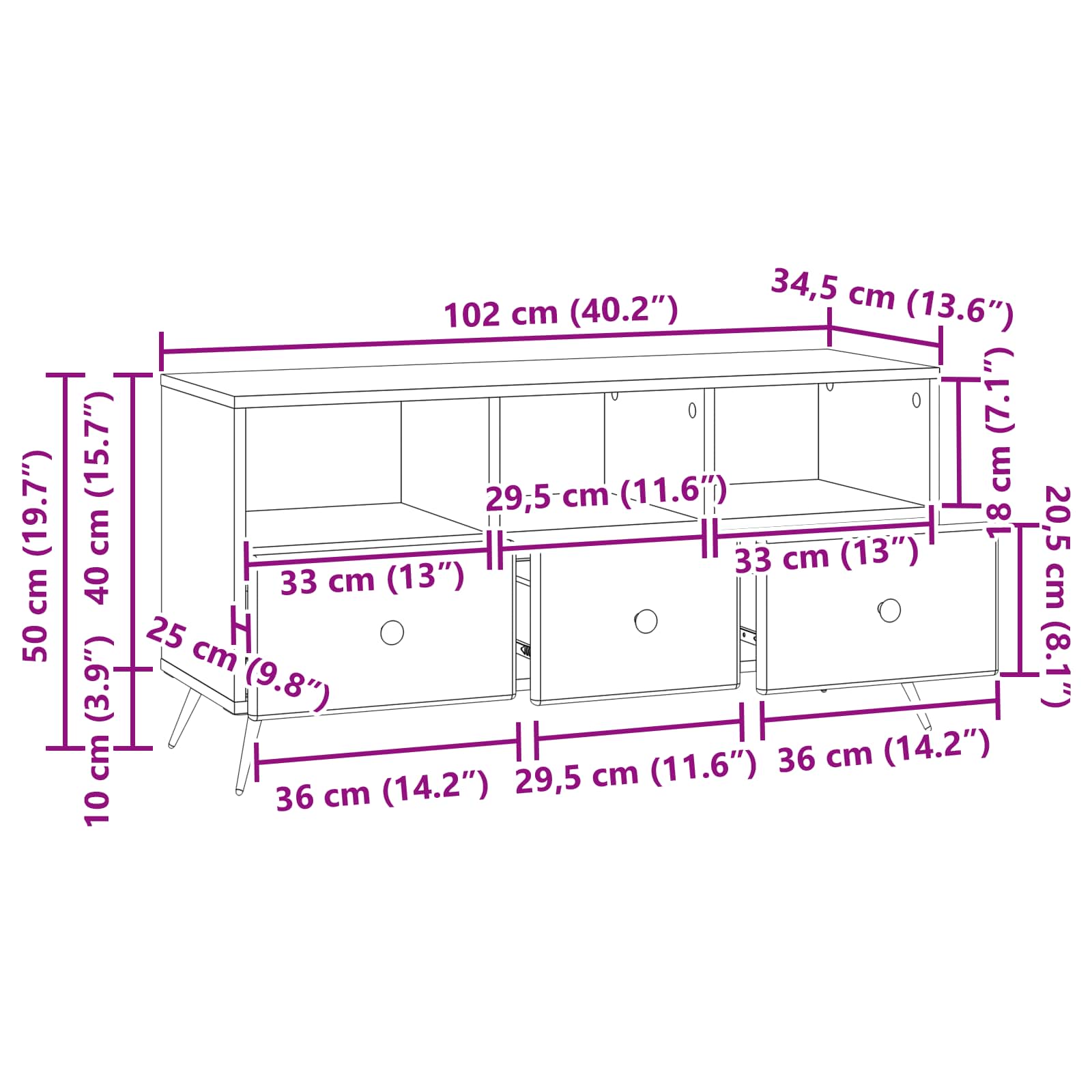 TV-skab Grå sonoma-eg 102 x 34,5 x 50 cm Konstrueret træ