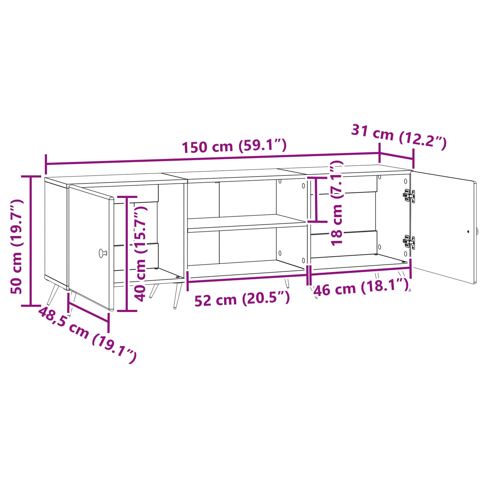 TV-skab Hvid højglans 150 x 31 x 50 cm Konstrueret træ