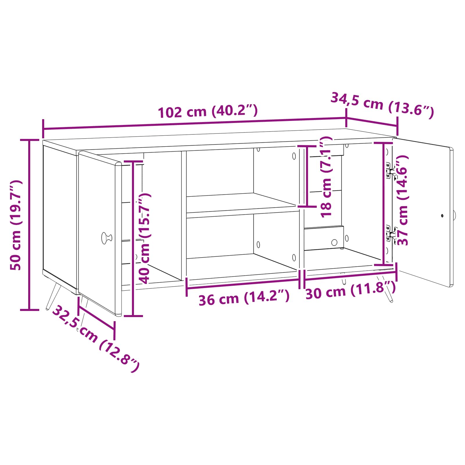 TV-skab Røget eg 102 x 34,5 x 50 cm Konstrueret træ