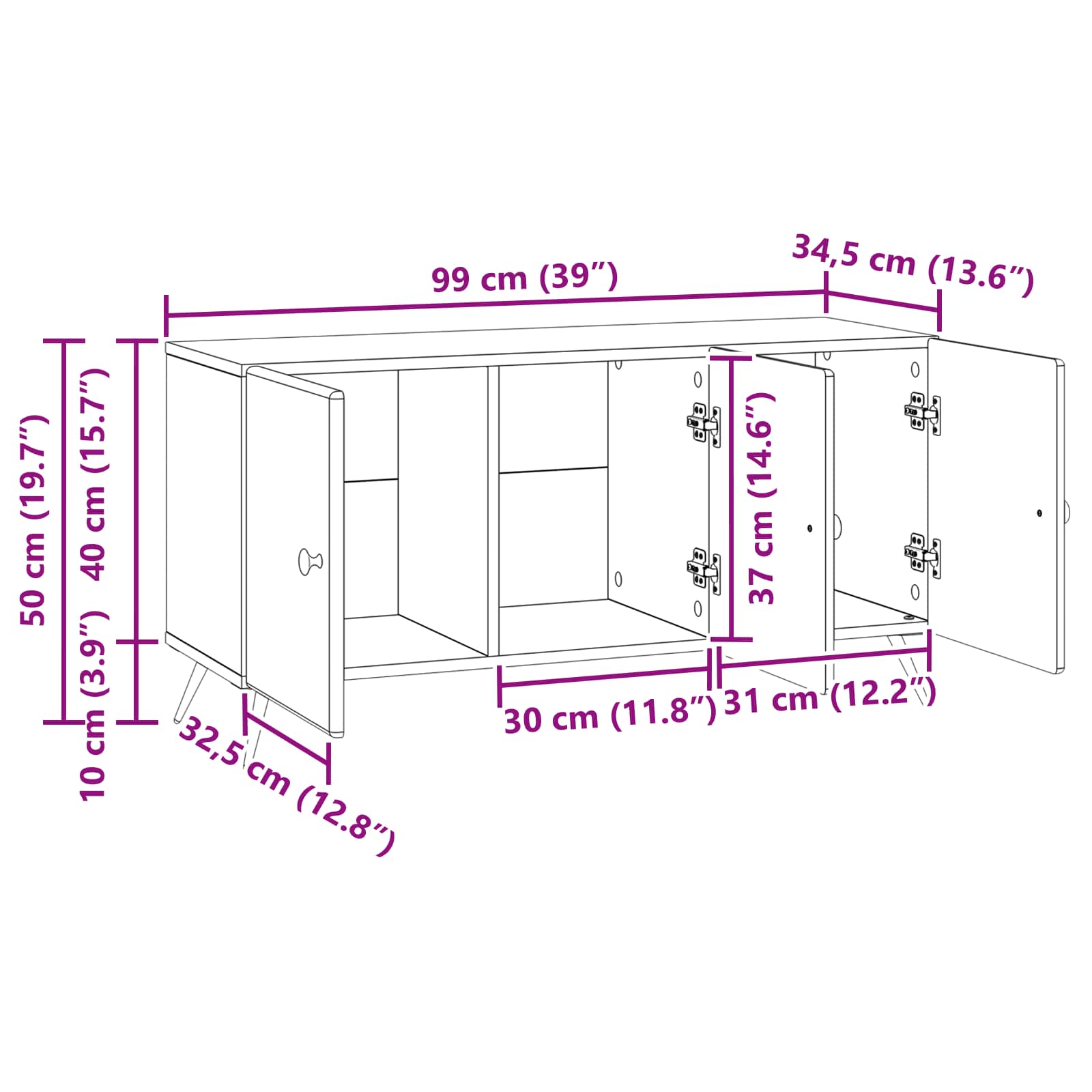TV-skab Hvid højglans 99 x 34,5 x 50 cm Konstrueret træ