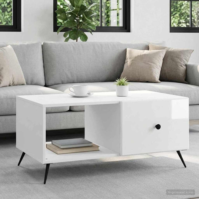 Sofabord Hvid højglans 90 x 50 x 40 cm Konstrueret træ