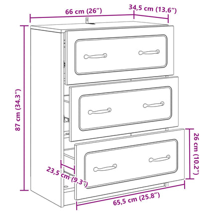 Skuffeskab Sort 66 x 34,5 x 87 cm Konstrueret træ