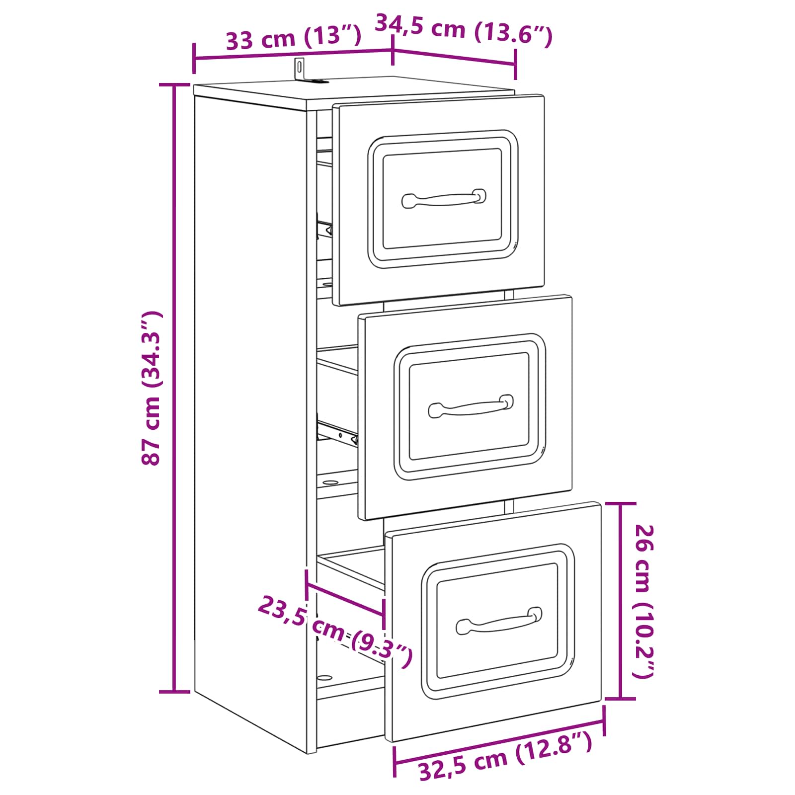 Skuffeskab Gammelt træ 33 x 34,5 x 87 cm Konstrueret træ