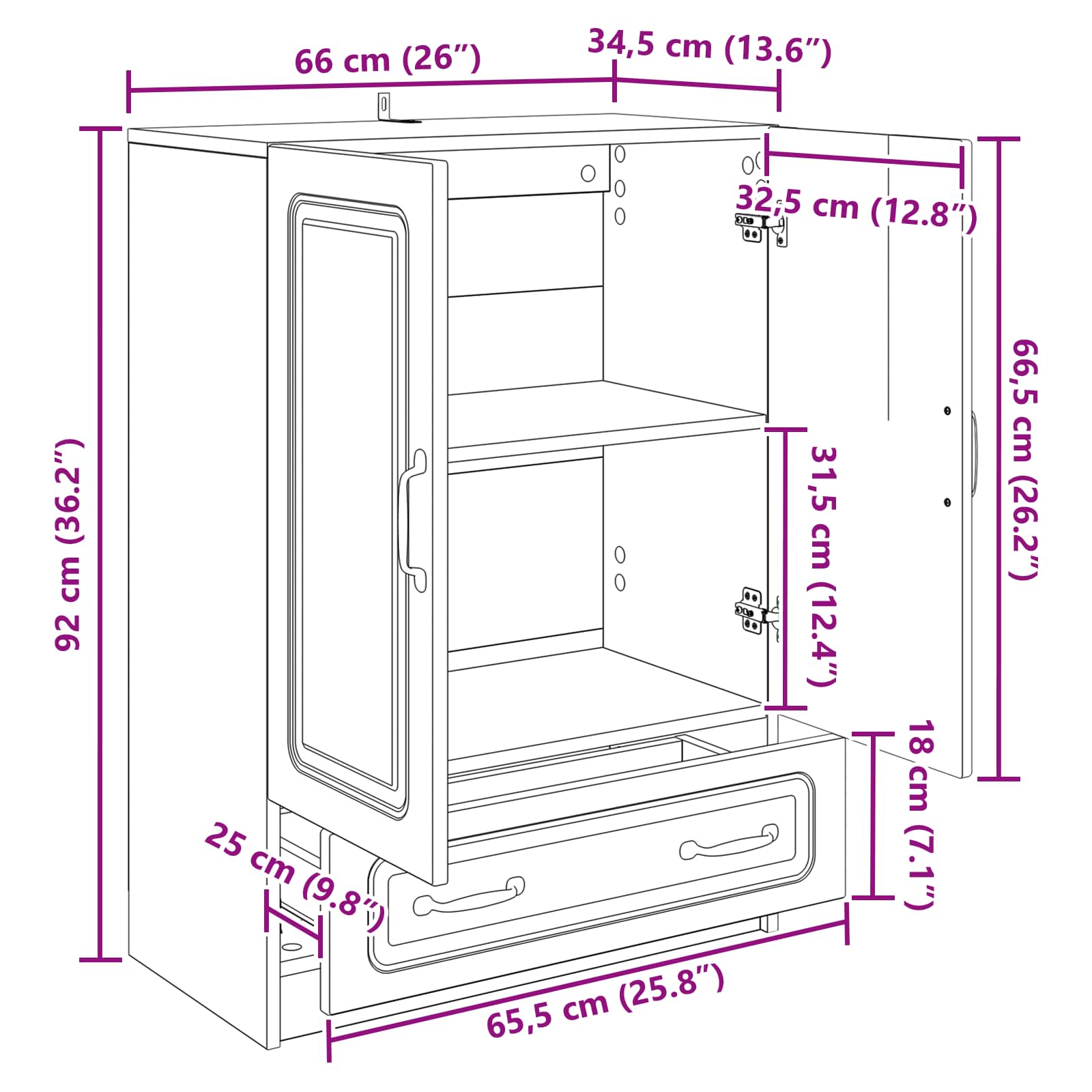 Sideboard Gammelt træ 66 x 34,5 x 92 cm Konstrueret træ