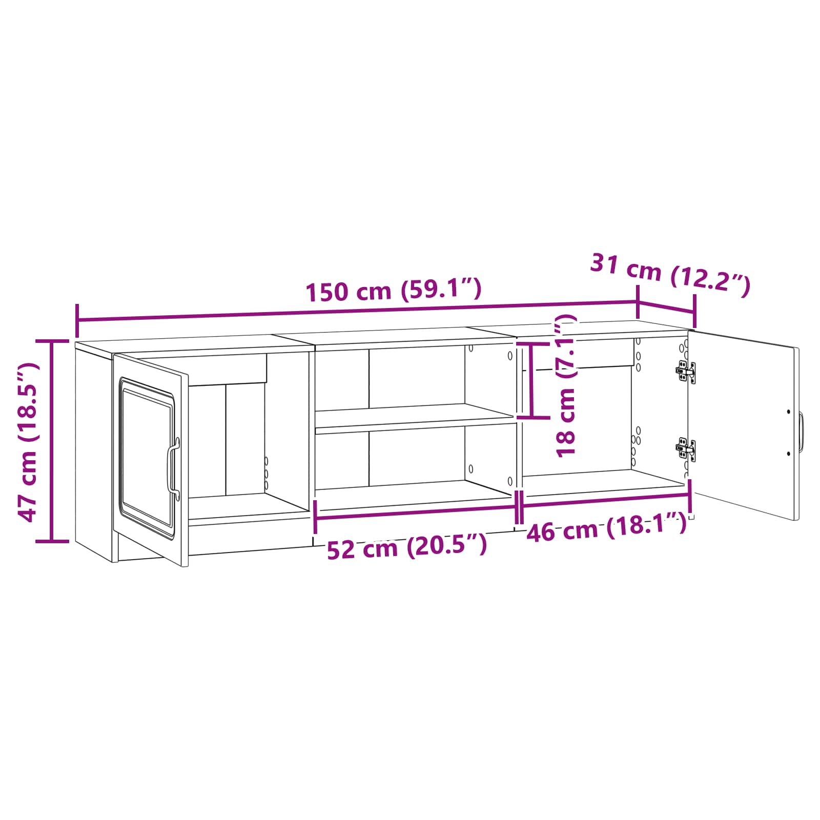 TV-skab Hvid højglans 150 x 31 x 47 cm Konstrueret træ