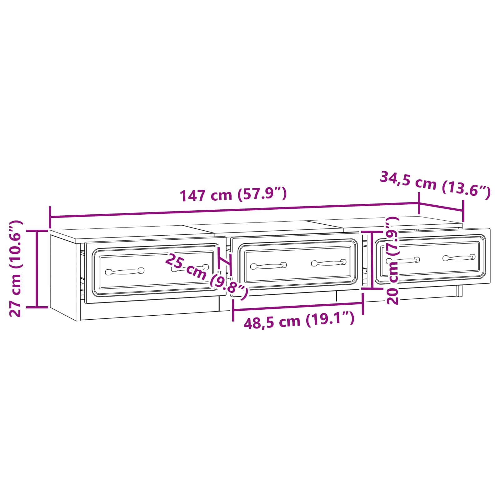 TV-skab med skuffe Røget eg 147 x 34,5 x 27 cm Konstrueret træ