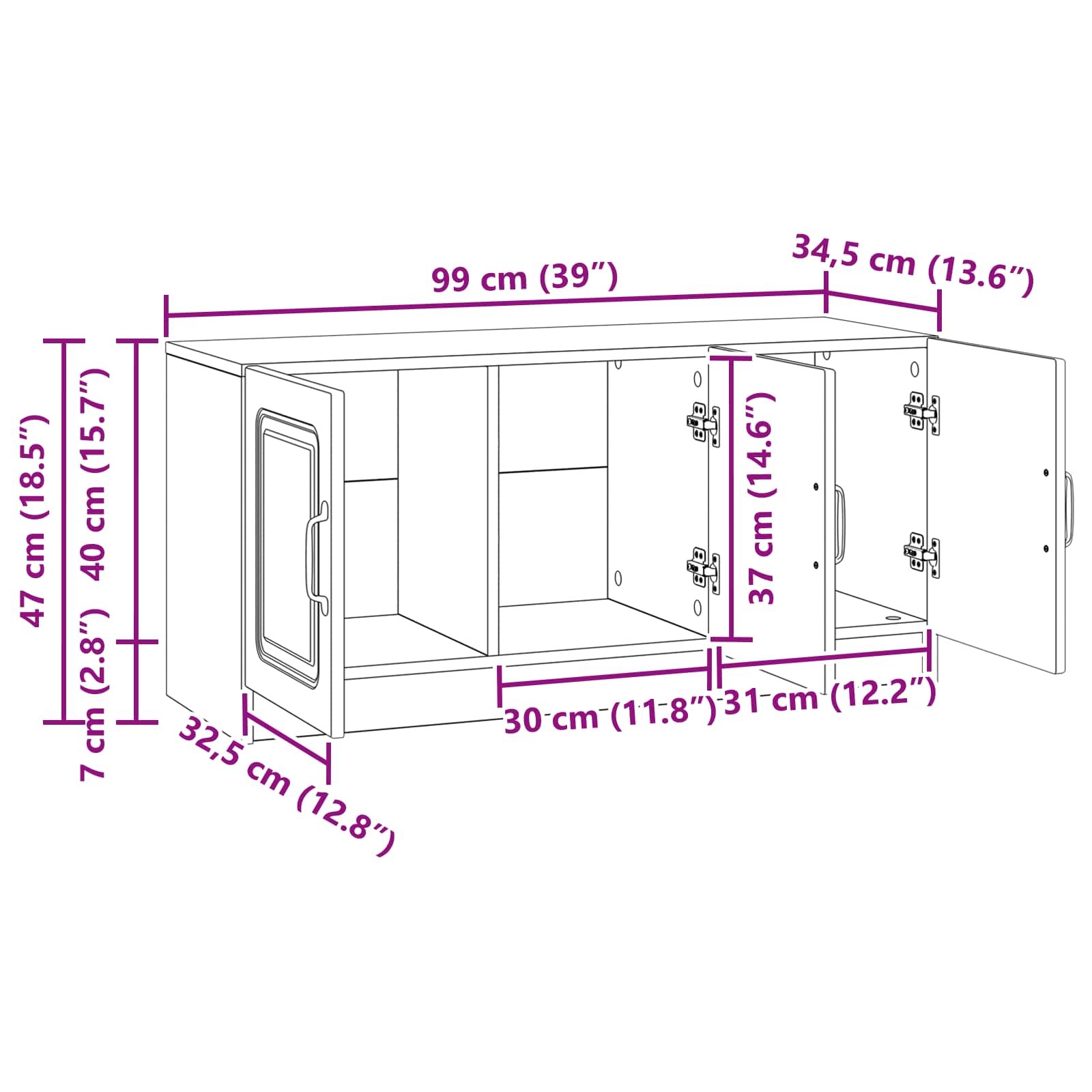 TV-skab Sonoma-eg 99 x 34,5 x 47 cm Konstrueret træ