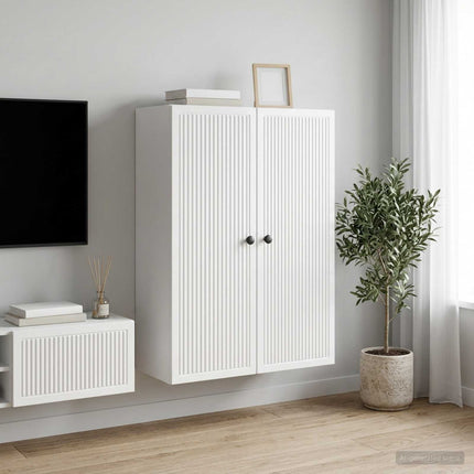Vægmonteret skab Hvid højglans 66 x 34,5 x 90 cm
