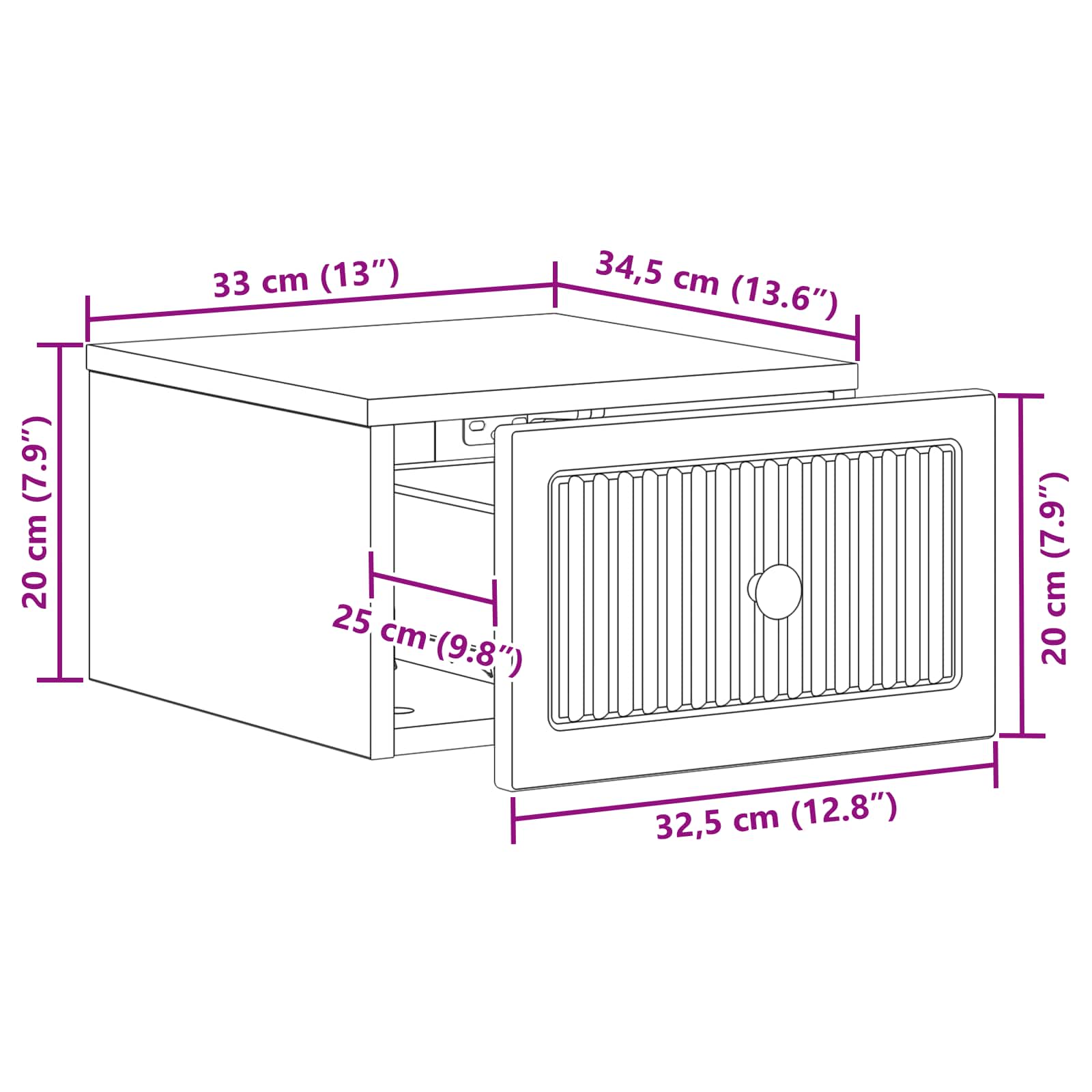 Væghængt Natbord med skuffe 2 pcs Betongrå 33 x 34,5 x 20 cm