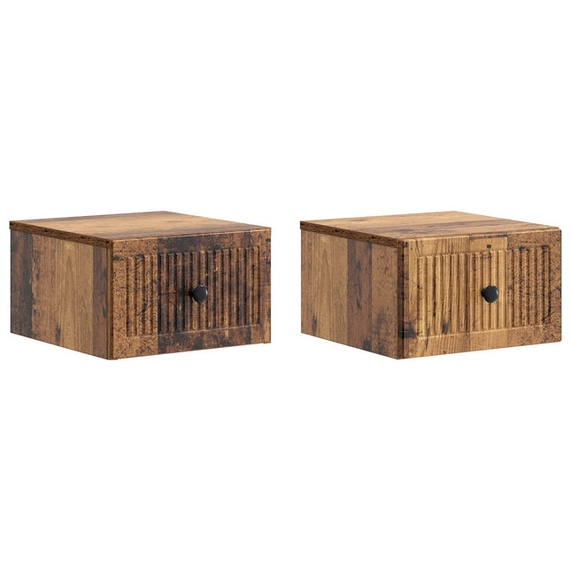 Væghængt Natbord med skuffe 2 pcs Gammelt træ 33 x 34,5 x 20 cm