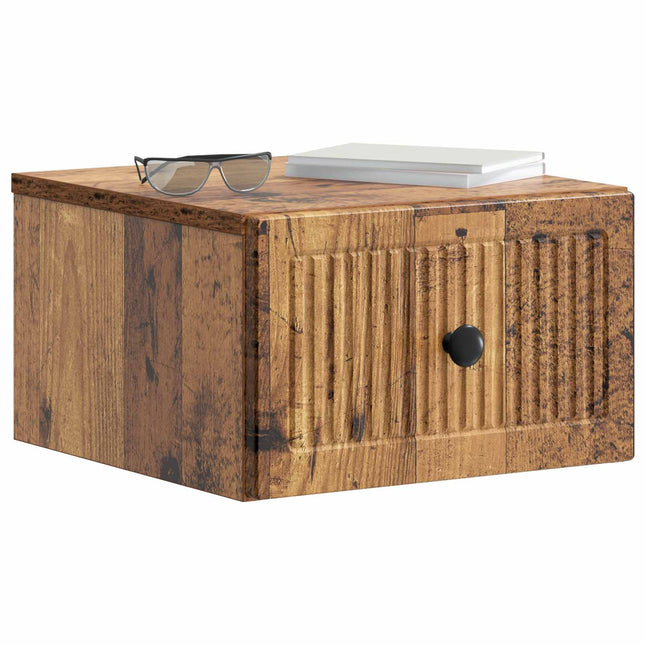 Væghængt Natbord med skuffe 2 pcs Gammelt træ 33 x 34,5 x 20 cm