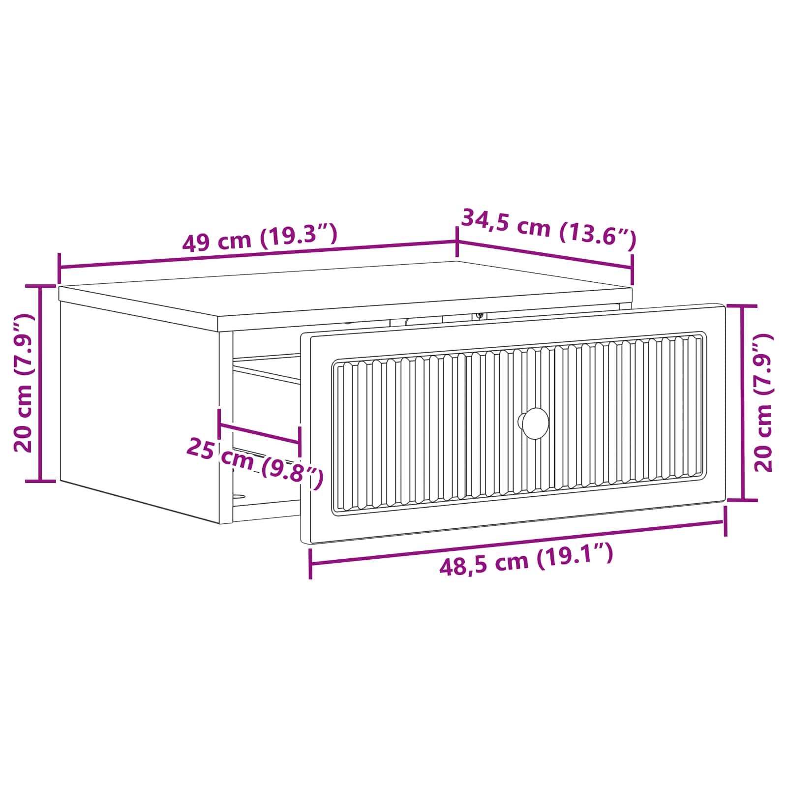 Natskab med skuffe 2 pcs Hvid 49 x 34,5 x 20 cm Konstrueret træ