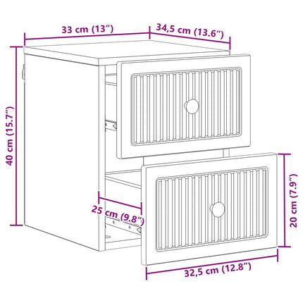 Væghængt Natbord 2 pcs Grå sonoma-eg 33 x 34,5 x 40 cm