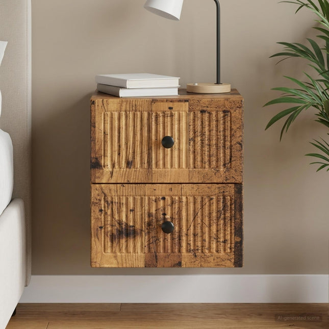 Væghængt Natbord Gammelt træ 33 x 34,5 x 40 cm Konstrueret træ