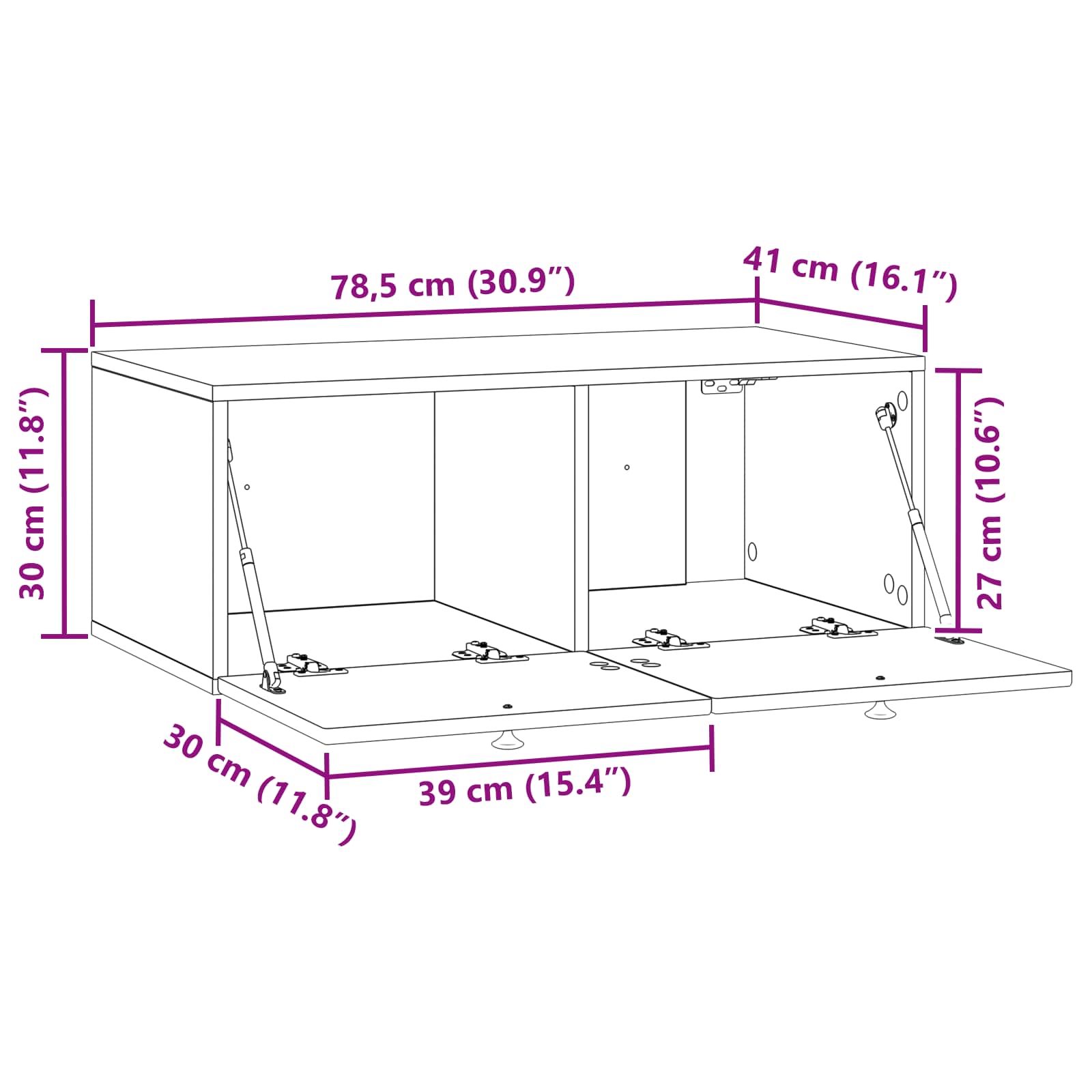 Væghængt TV-skab Betongrå 78,5 x 41 x 30 cm Konstrueret træ