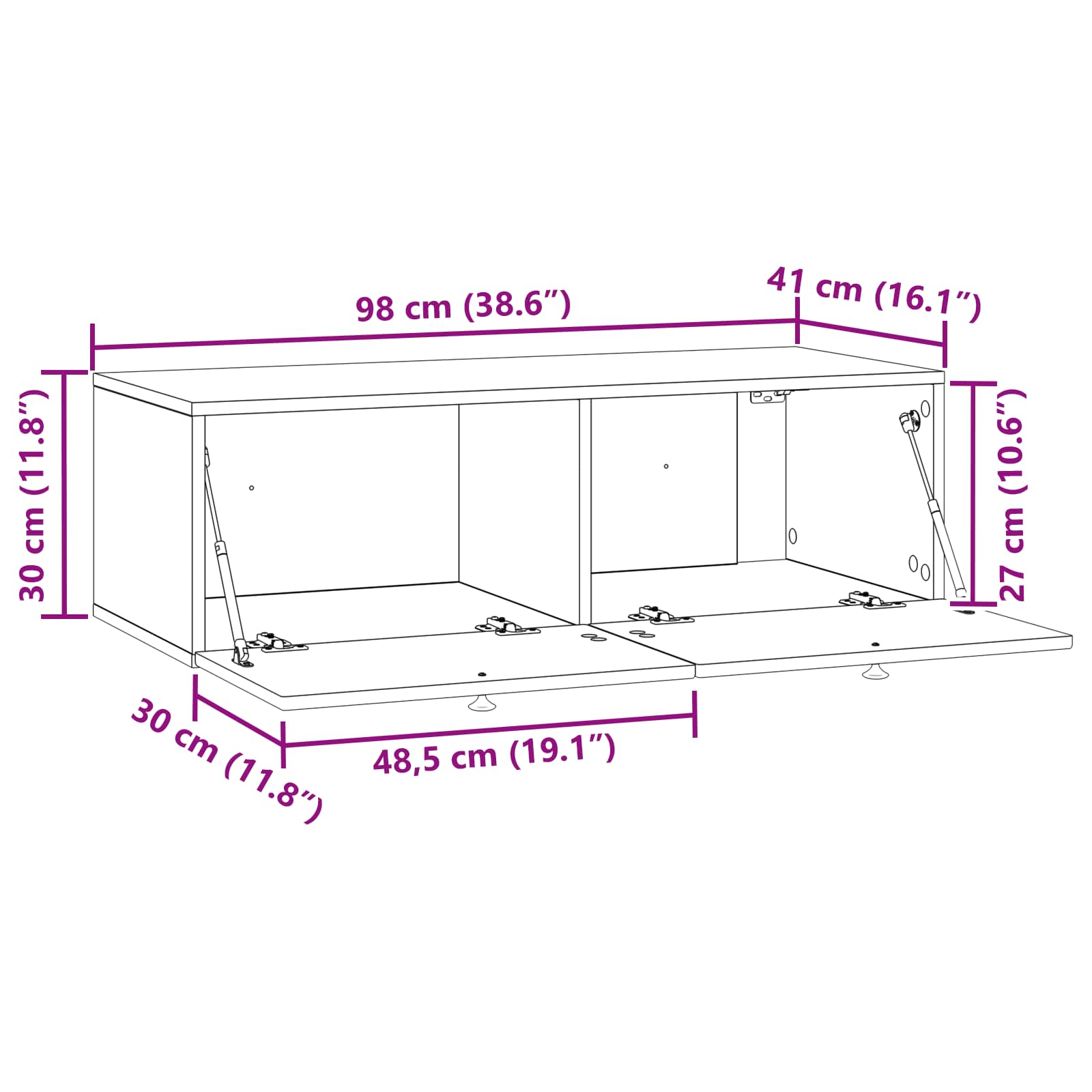 Væghængt TV-skab Betongrå 98 x 41 x 30 cm Konstrueret træ