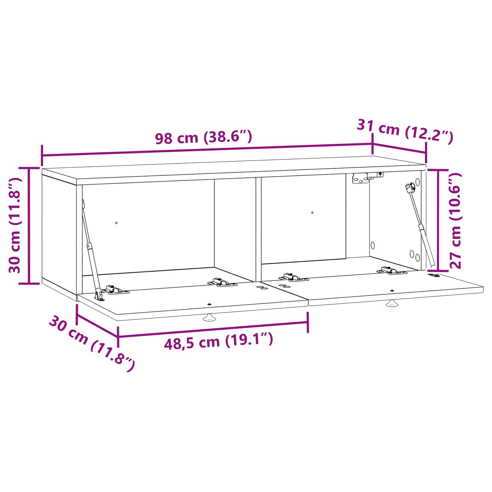 Væghængt TV-skab Betongrå 98 x 31 x 30 cm Konstrueret træ