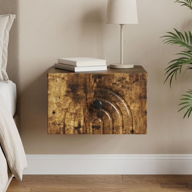 Væghængt Natbord Røget eg 33 x 34,5 x 20 cm Konstrueret træ