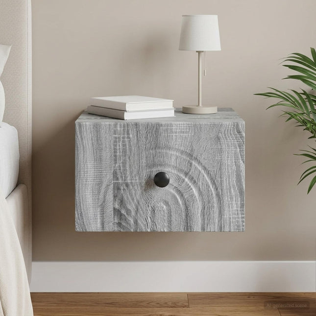 Væghængt Natbord med skuffe Grå sonoma-eg 33 x 34,5 x 20 cm