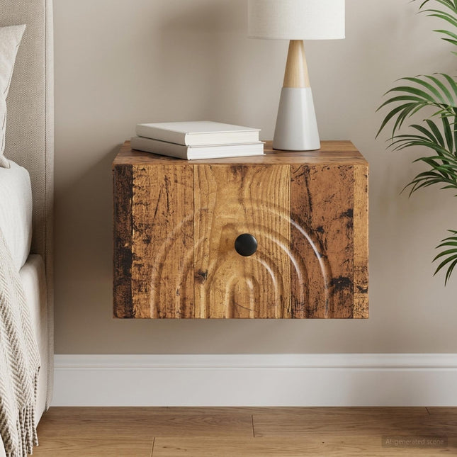 Væghængt Natbord Gammelt træ 33 x 34,5 x 20 cm Konstrueret træ