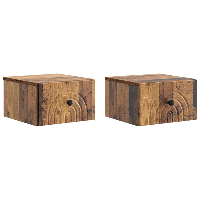 Væghængt Natbord med skuffe 2 pcs Gammelt træ 33 x 34,5 x 20 cm