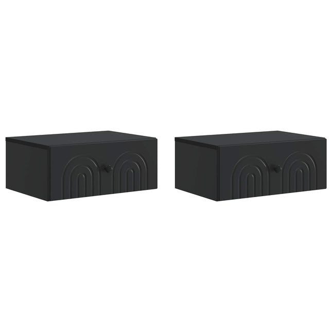 Væghængt Natbord 2 pcs Sort 49 x 34,5 x 20 cm Konstrueret træ