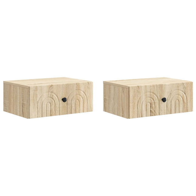 Væghængt Natbord med skuffe 2 pcs Sonoma-eg 49 x 34,5 x 20 cm