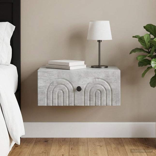 Væghængt Natbord Betongrå 49 x 34,5 x 20 cm Konstrueret træ