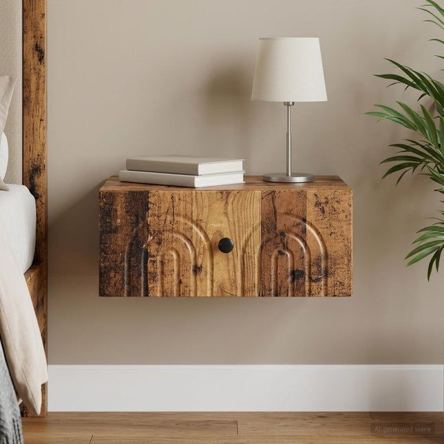 Væghængt Natbord Gammelt træ 49 x 34,5 x 20 cm Konstrueret træ