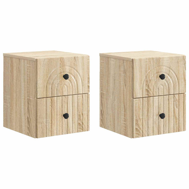 Væghængt Natbord med skuffe 2 pcs Sonoma-eg 33 x 34,5 x 40 cm