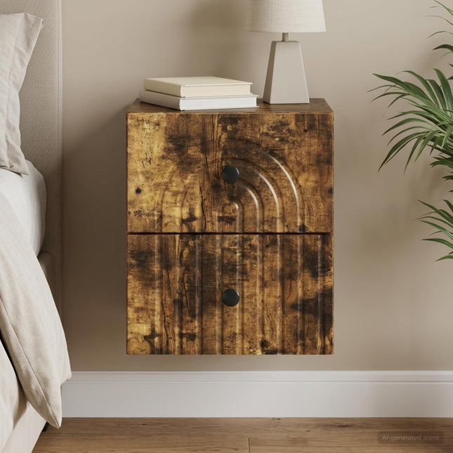 Væghængt Natbord Røget eg 33 x 34,5 x 40 cm Konstrueret træ