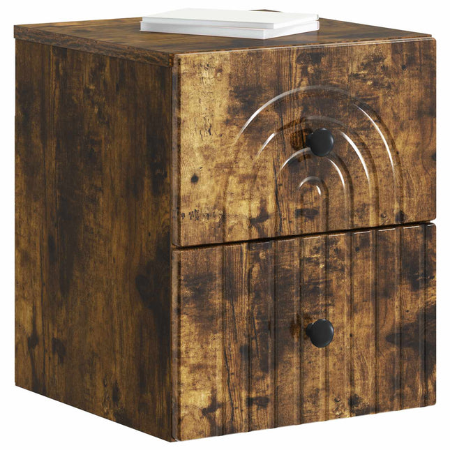 Væghængt Natbord Røget eg 33 x 34,5 x 40 cm Konstrueret træ