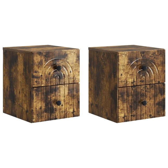 Væghængt Natbord med skuffe 2 pcs Røget eg 33 x 34,5 x 40 cm