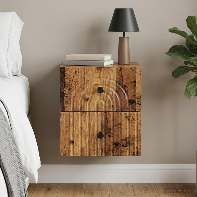 Væghængt Natbord Gammelt træ 33 x 34,5 x 40 cm Konstrueret træ