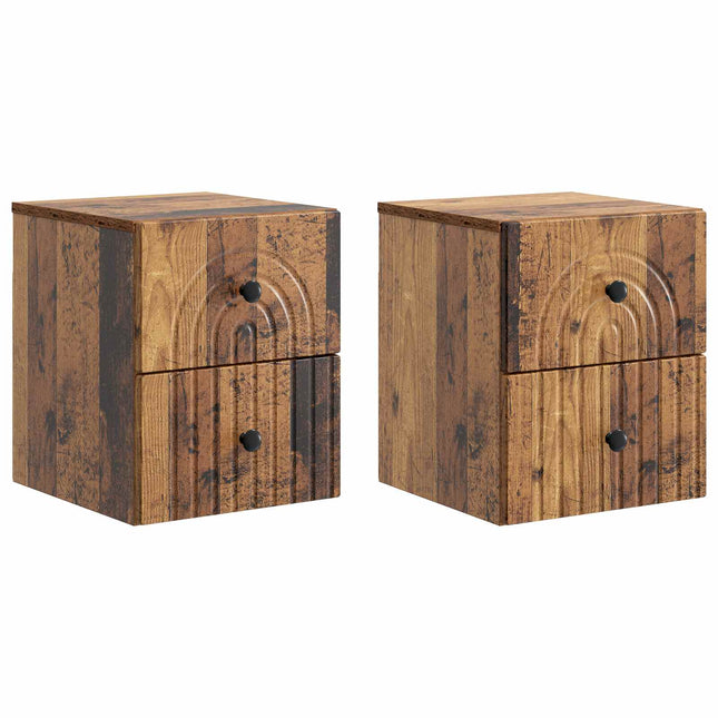 Væghængt Natbord med skuffe 2 pcs Gammelt træ 33 x 34,5 x 40 cm