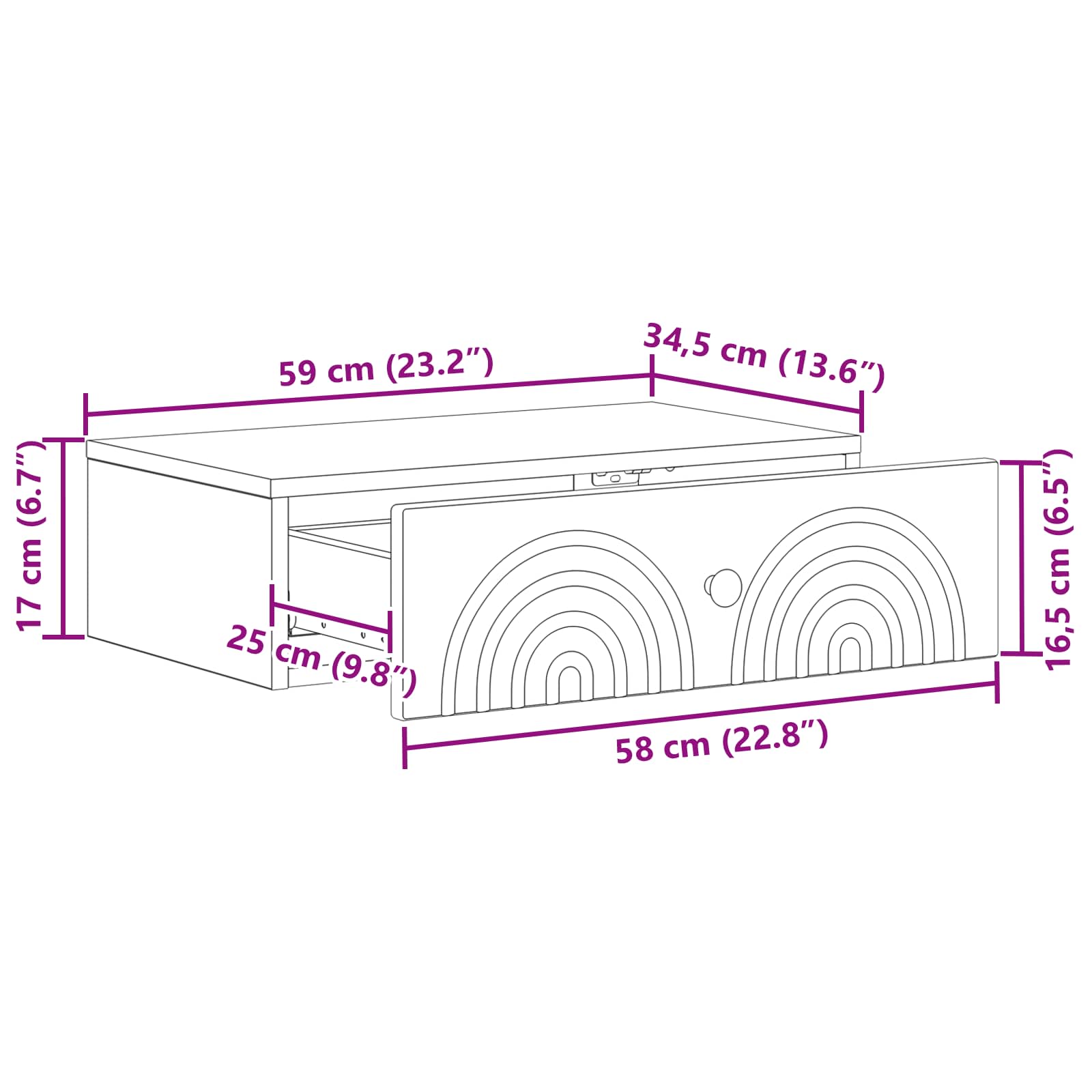 Væghængt Sideskab Betongrå 59 x 34,5 x 17 cm Konstrueret træ