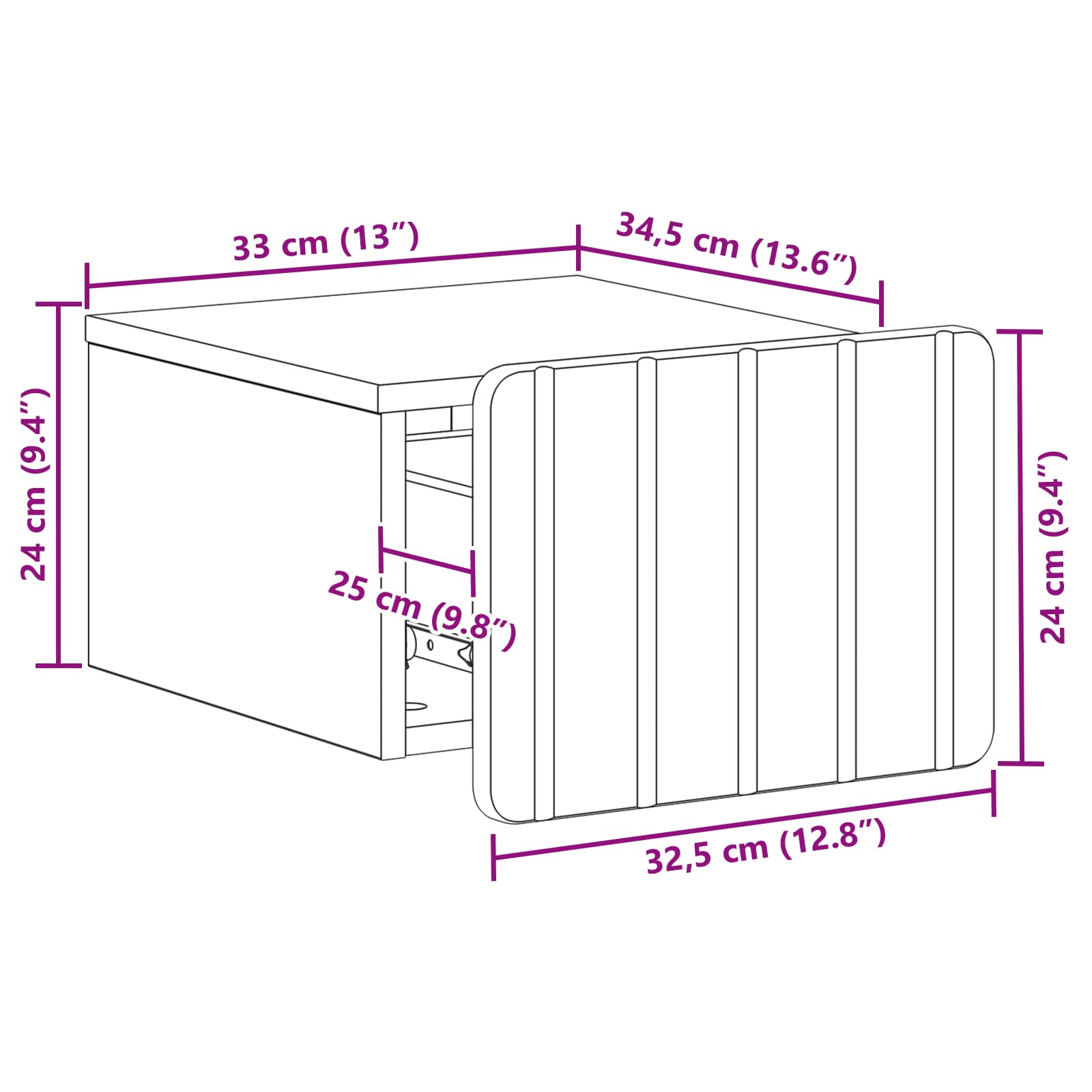 Væghængt Natbord med skuffe 2 pcs Betongrå 33 x 34,5 x 24 cm