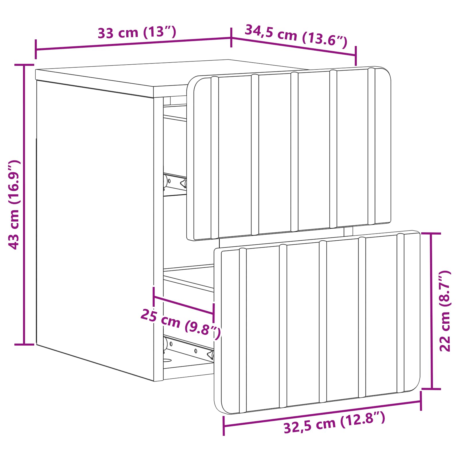 Væghængt Natbord 2 pcs Hvid højglans 33 x 34,5 x 43 cm