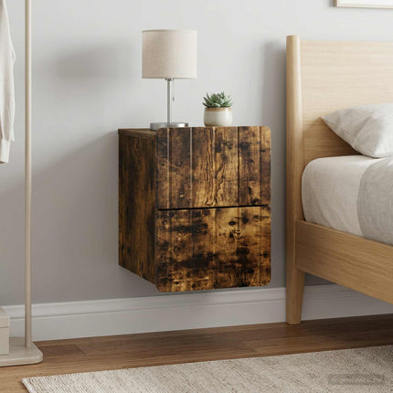 Væghængt Natbord 2 stk. Røget eg 33 x 34,5 x 43 cm